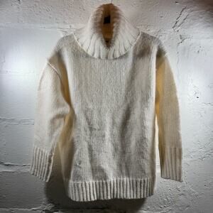 Womens American Eagle Size XS White Turtle Neck Sweater Oversized Wool Blend
